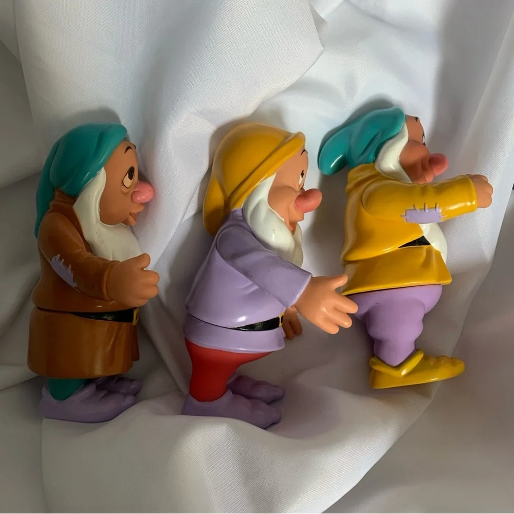 Set of 3 Colorful Dwarf Figurines From Snow White Sneezy Sleepy Happy